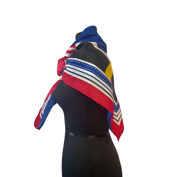 Vintage Avon Polyester 36 inch Scarf Red White Blue Yellow Black - Picture 2 of 5